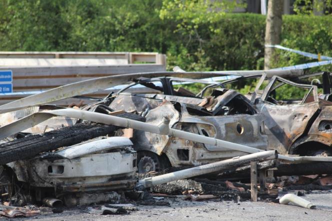 Brand i garagelnga i ett bostadsomrde i Kvlinge